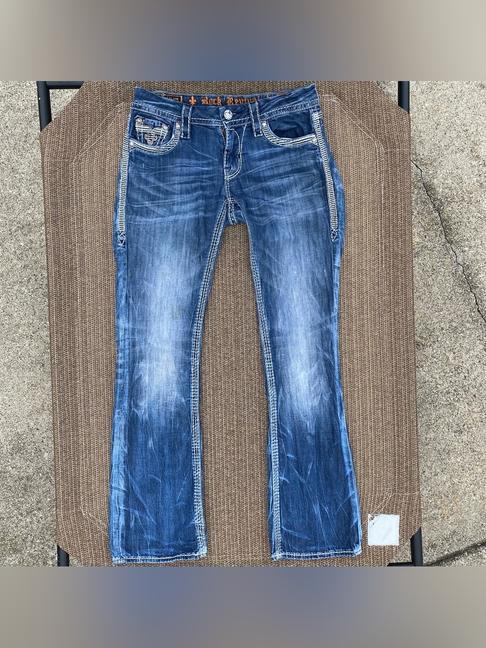 Rock Revival Kai Heavy Stitch Embellished Bootcut Jeans Size 28
